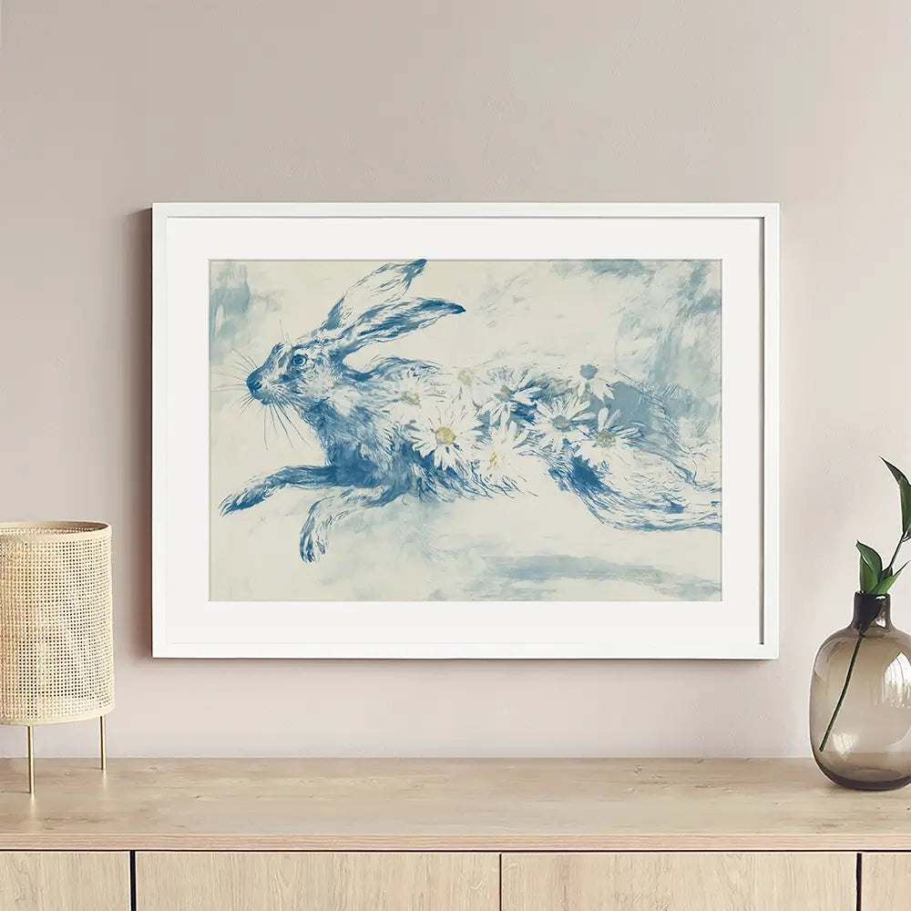 Leaping Rabbit Field Framed Art Print Leaping Rabbit Field Framed Art Print wall art product Chromatic Storm Studio