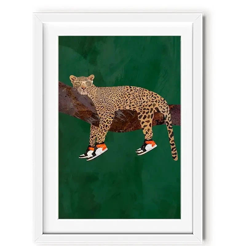 Leopard Wearing Sneakers Framed Art Print Leopard Wearing Sneakers Framed Art Print wall art product Sarah Manovski