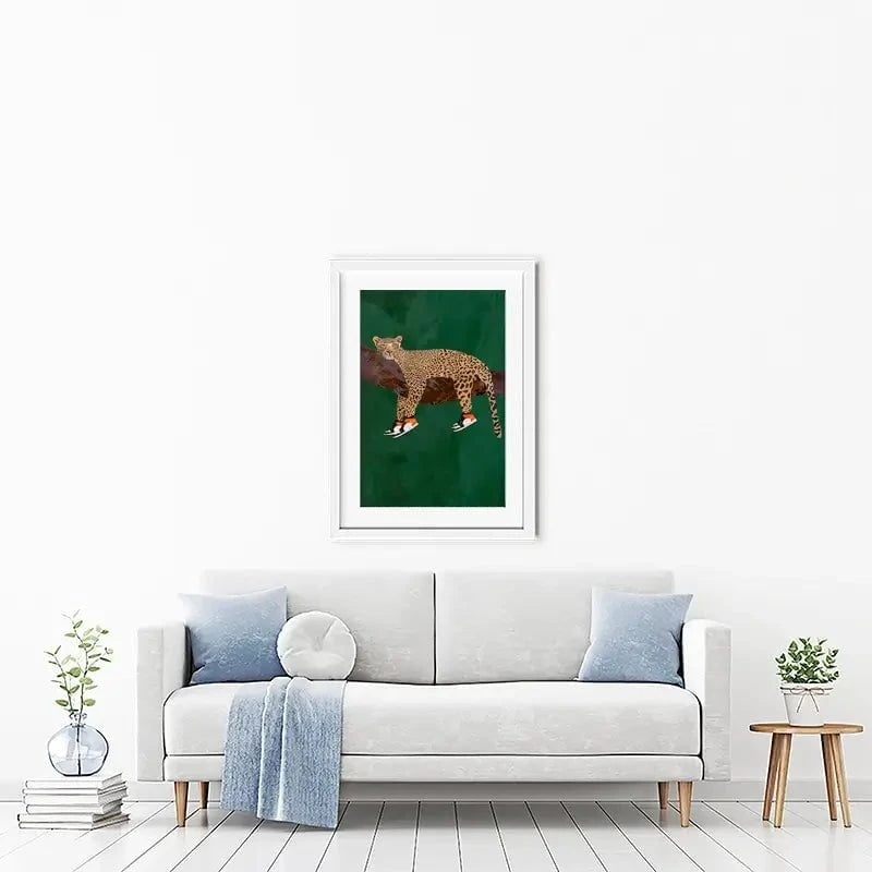Leopard Wearing Sneakers Framed Art Print Leopard Wearing Sneakers Framed Art Print wall art product Sarah Manovski