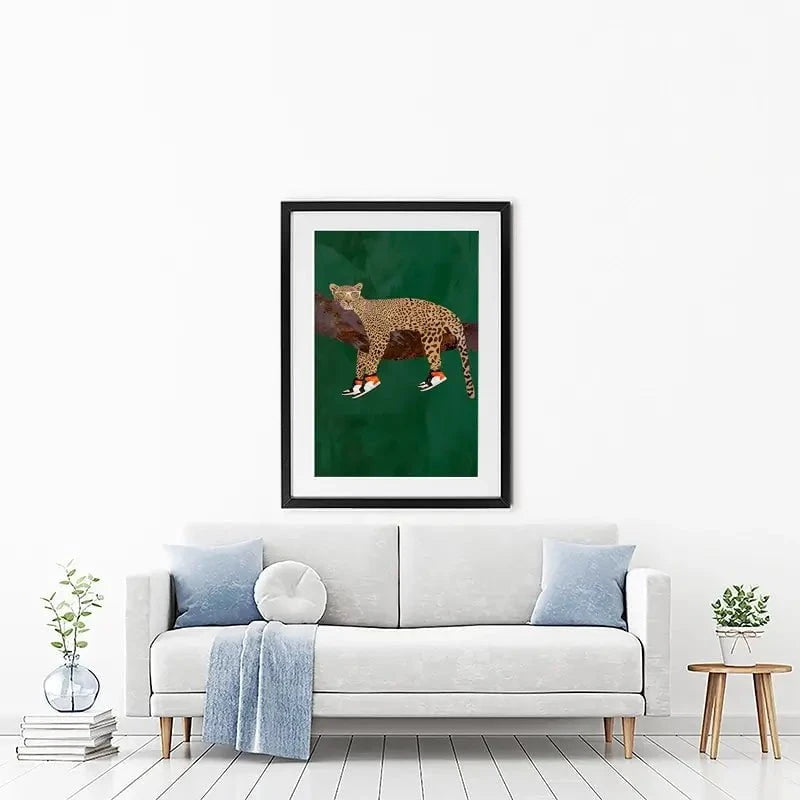 Leopard Wearing Sneakers Framed Art Print Leopard Wearing Sneakers Framed Art Print wall art product Sarah Manovski