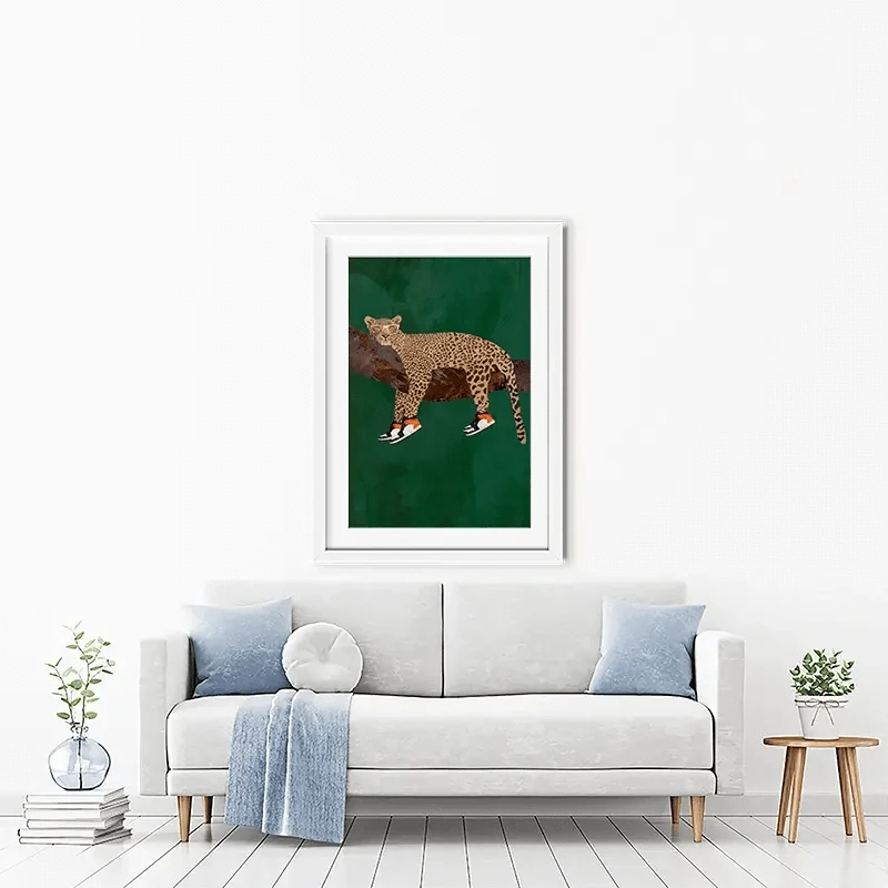 Leopard Wearing Sneakers Framed Art Print Leopard Wearing Sneakers Framed Art Print wall art product Sarah Manovski