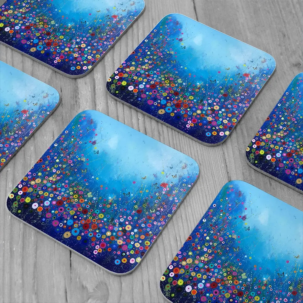 Let Me Love You Blue Coaster Set Rainbow Soul Tree Coaster Set | Rainbow Soul Tree Art Coasters wall art product Laure Bury