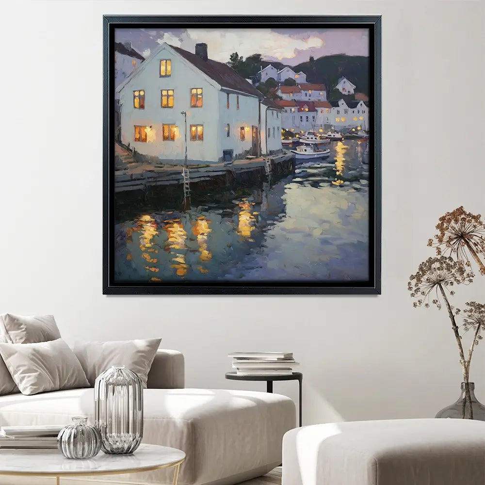 Lights In Windows Square Canvas Print Lights In Windows Square Canvas Print wall art product Tanya Ocean