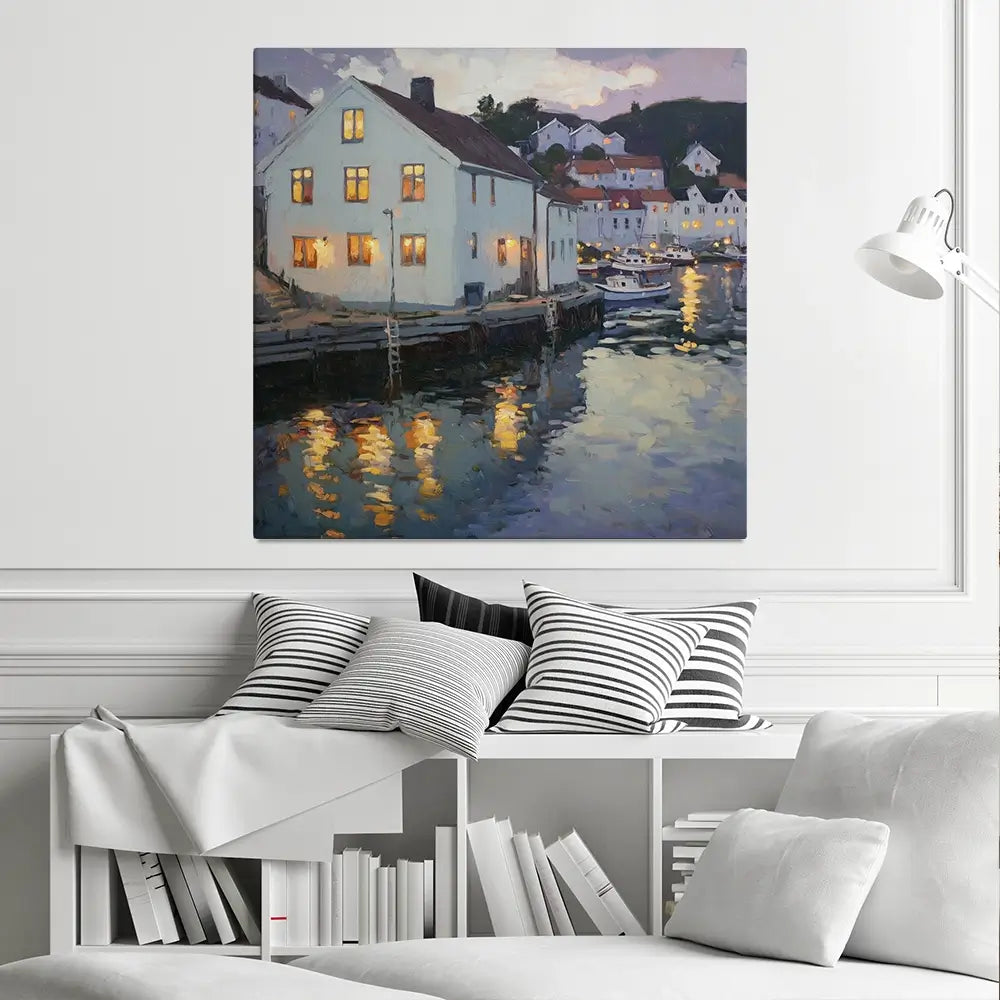 Lights In Windows Square Canvas Print Lights In Windows Square Canvas Print wall art product Tanya Ocean