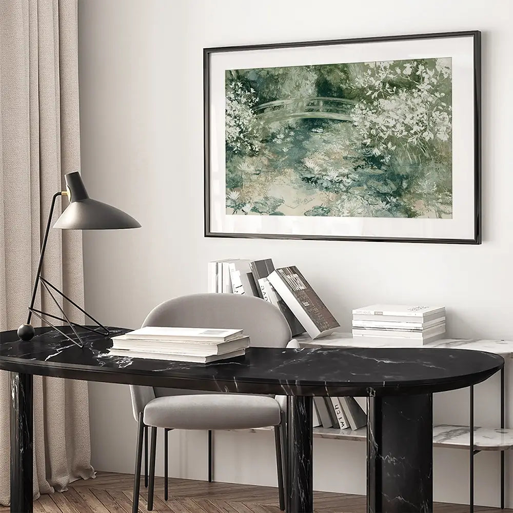 Lily Pond Bridge Framed Art Print Lily Pond Bridge Framed Art Print wall art product Chromatic Storm Studio