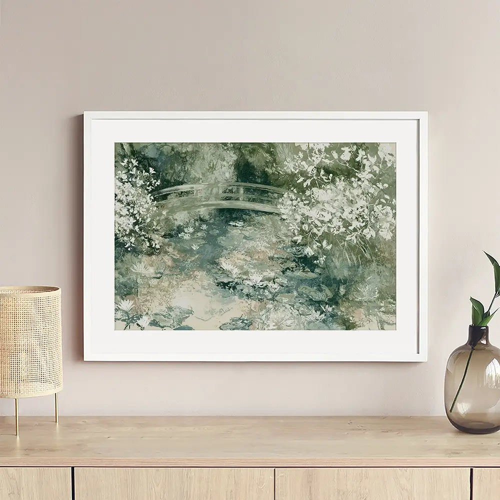 Lily Pond Bridge Framed Art Print Lily Pond Bridge Framed Art Print wall art product Chromatic Storm Studio