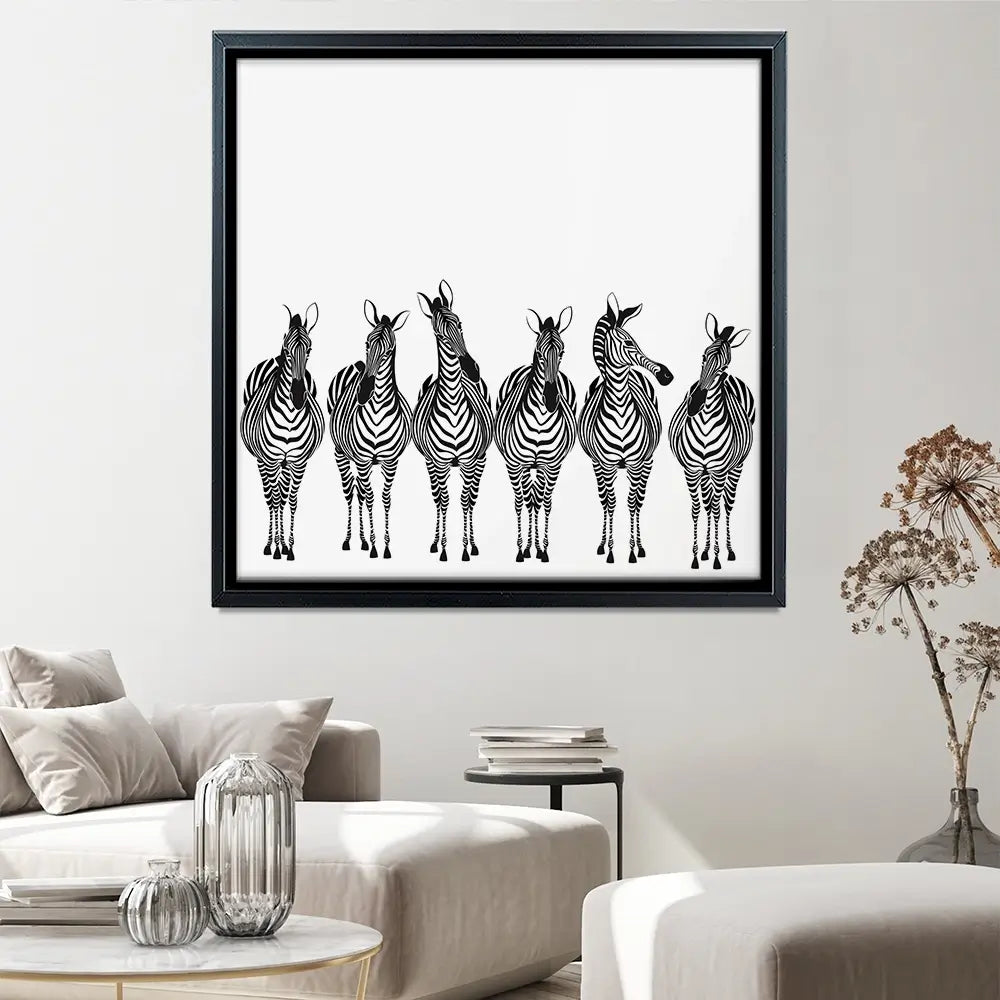 Line Of Zebras Square Canvas Print Line Of Zebras Square Canvas Print wall art product fresher / Shutterstock