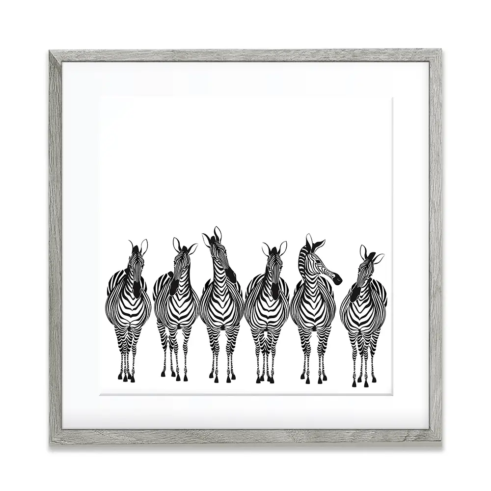 Line Of Zebras Square Framed Art Print Line Of Zebras Square Framed Art Print wall art product Art Print Shop