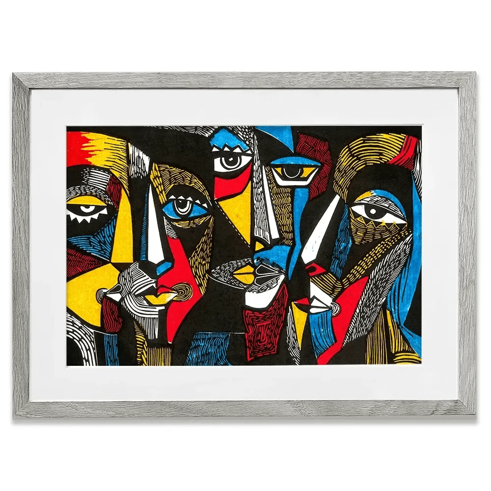 Linocut Faces Framed Art Print Linocut Faces Framed Art Print wall art product Sunnyisland / Shutterstock
