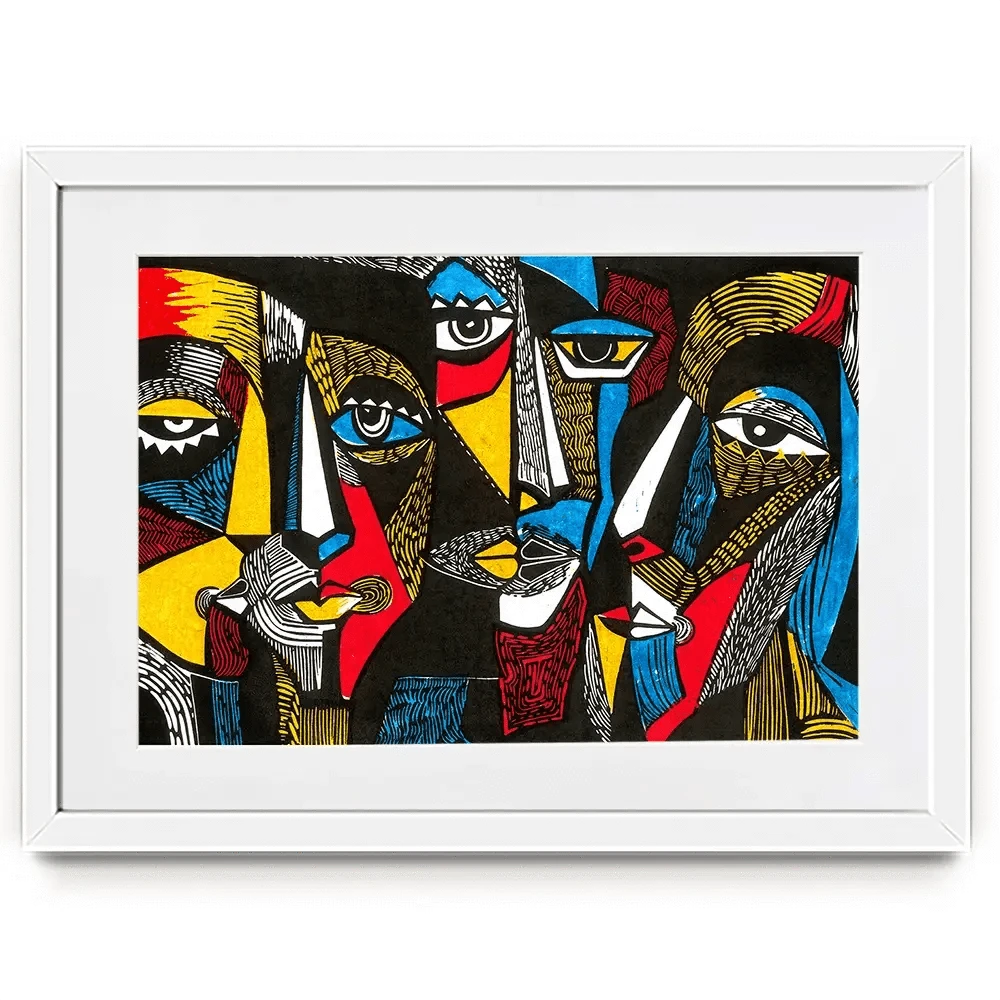 Linocut Faces Framed Art Print Linocut Faces Framed Art Print wall art product Sunnyisland / Shutterstock