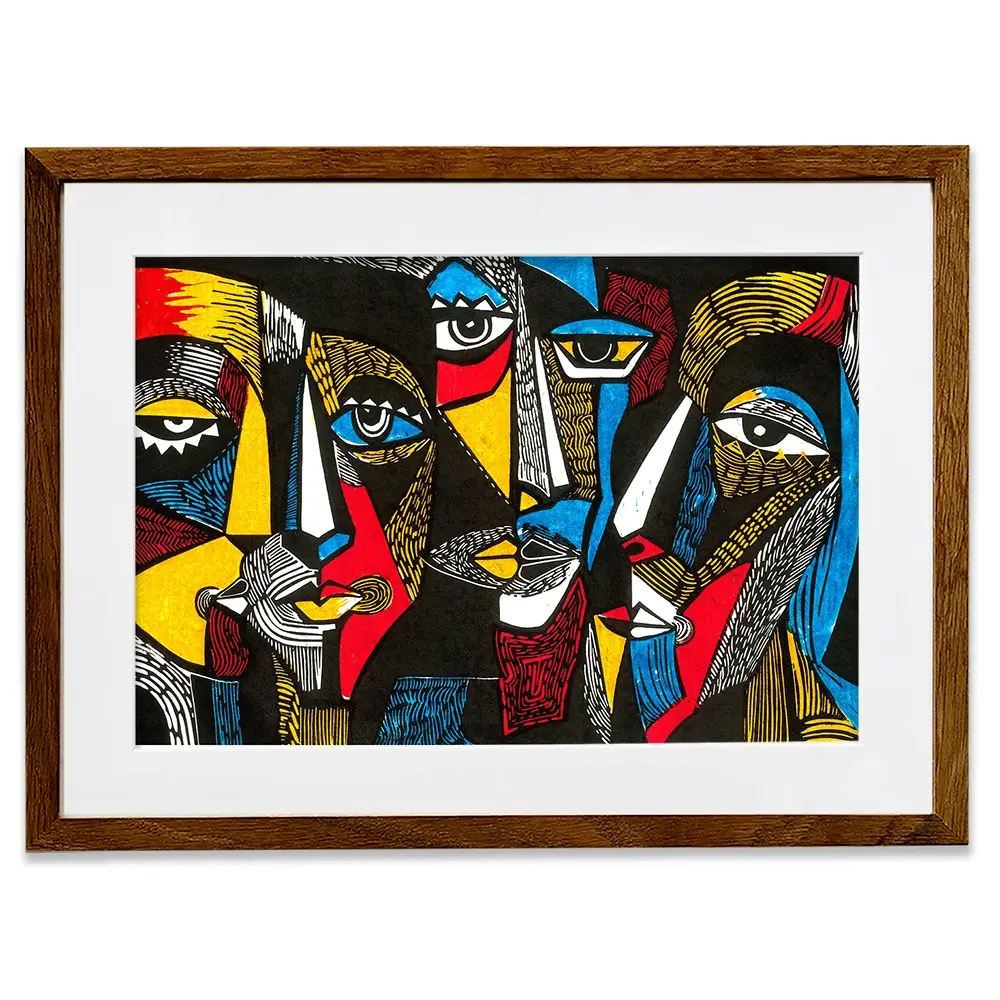 Linocut Faces Framed Art Print Linocut Faces Framed Art Print wall art product Sunnyisland / Shutterstock