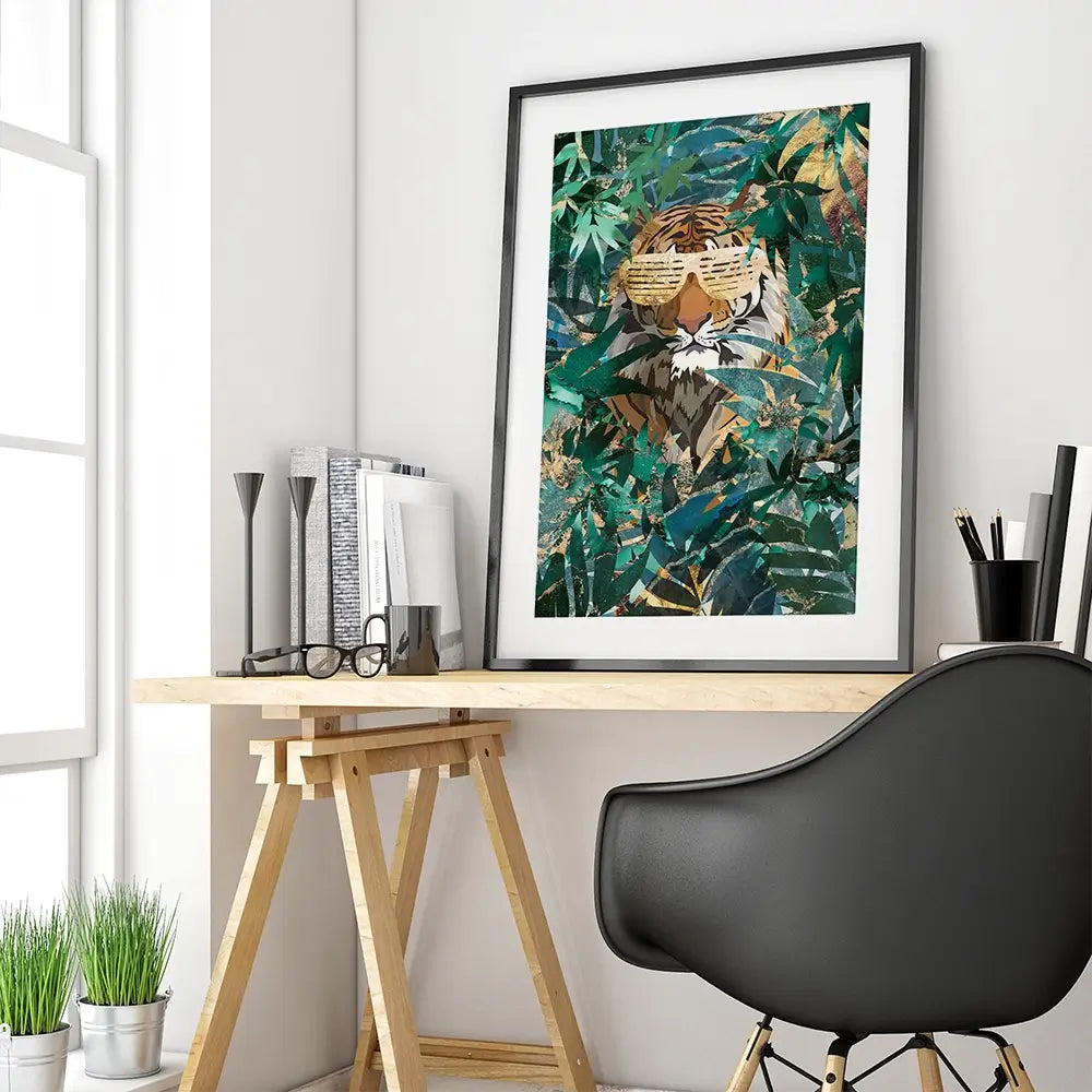 Lion Behind The Leaves Framed Art Print Lion Behind The Leaves Framed Art Print wall art product Sarah Manovski