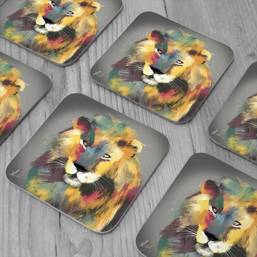 Lion Multicolour Coaster Set Rainbow Soul Tree Coaster Set | Rainbow Soul Tree Art Coasters wall art product Aimee Linzi