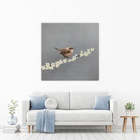 Little Wren On Cherry Blossom Canvas Print Little Wren On Cherry Blossom Canvas Print wall art product Laure Bury
