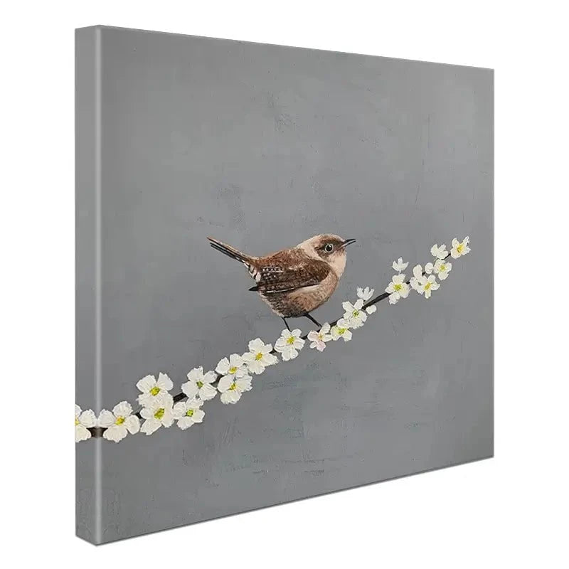 Little Wren On Cherry Blossom Canvas Print Little Wren On Cherry Blossom Canvas Print wall art product Laure Bury