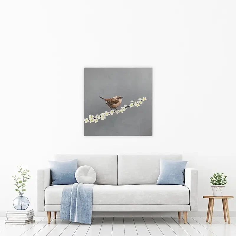 Little Wren On Cherry Blossom Canvas Print Little Wren On Cherry Blossom Canvas Print wall art product Laure Bury