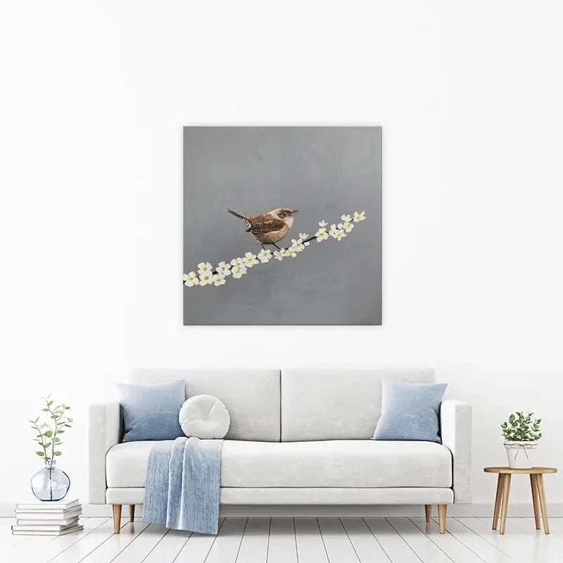 Little Wren On Cherry Blossom Canvas Print Little Wren On Cherry Blossom Canvas Print wall art product Laure Bury