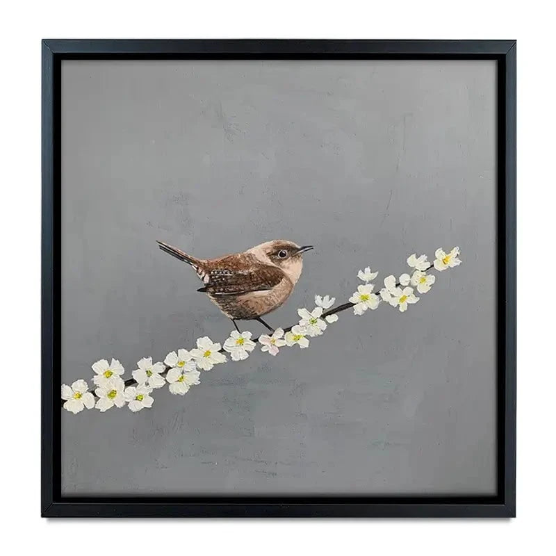 Little Wren On Cherry Blossom Canvas Print Little Wren On Cherry Blossom Canvas Print wall art product Laure Bury