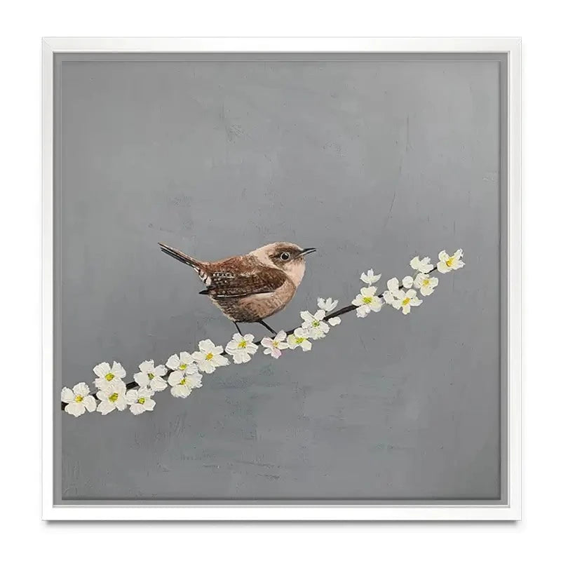 Little Wren On Cherry Blossom Canvas Print Little Wren On Cherry Blossom Canvas Print wall art product Laure Bury