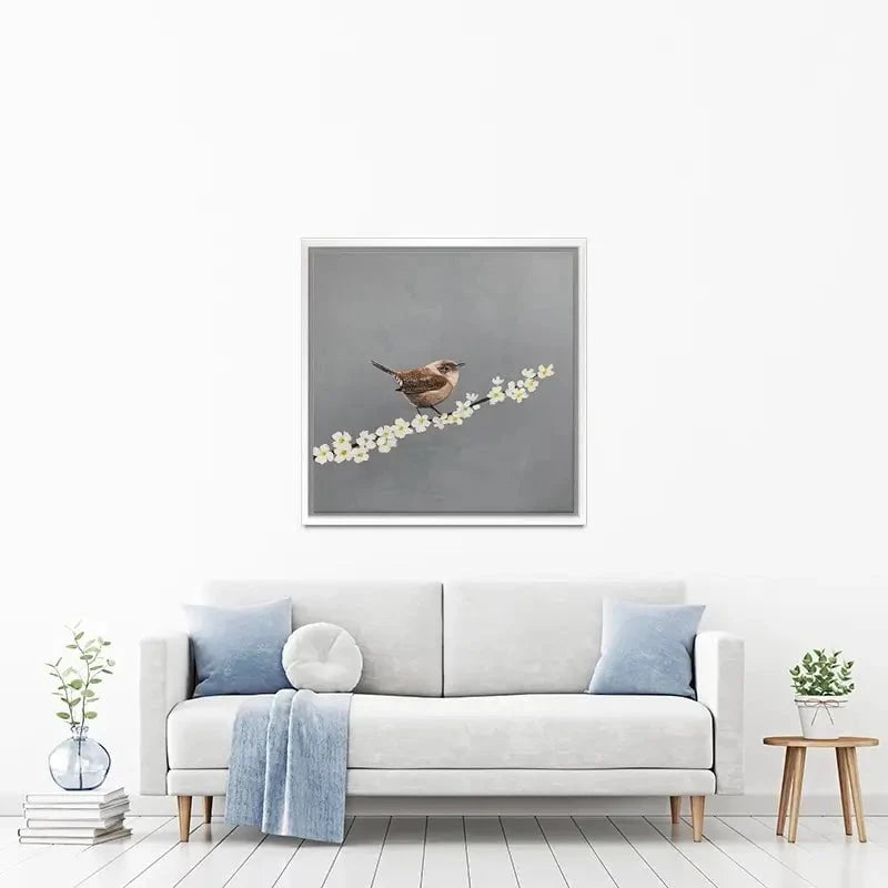 Little Wren On Cherry Blossom Canvas Print Little Wren On Cherry Blossom Canvas Print wall art product Laure Bury