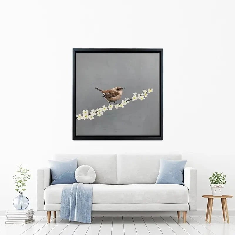 Little Wren On Cherry Blossom Canvas Print Little Wren On Cherry Blossom Canvas Print wall art product Laure Bury