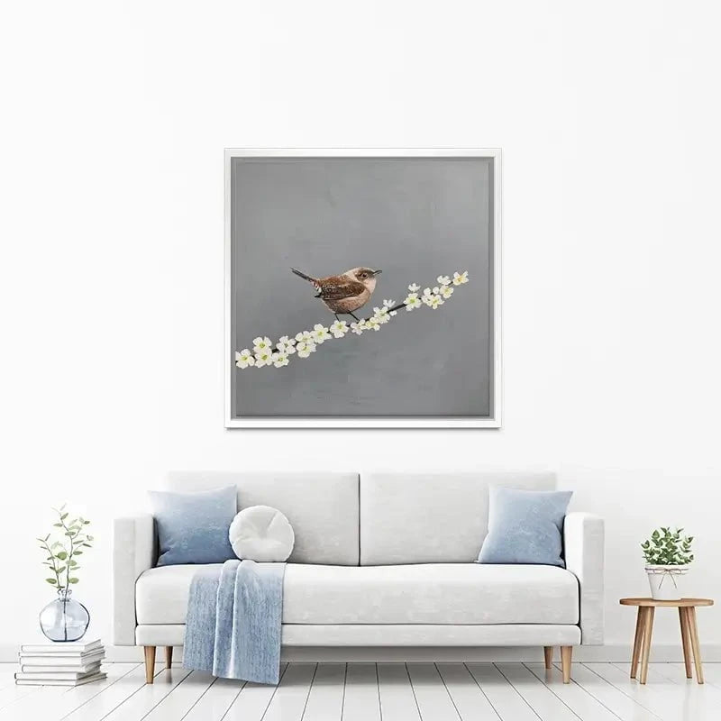 Little Wren On Cherry Blossom Canvas Print Little Wren On Cherry Blossom Canvas Print wall art product Laure Bury