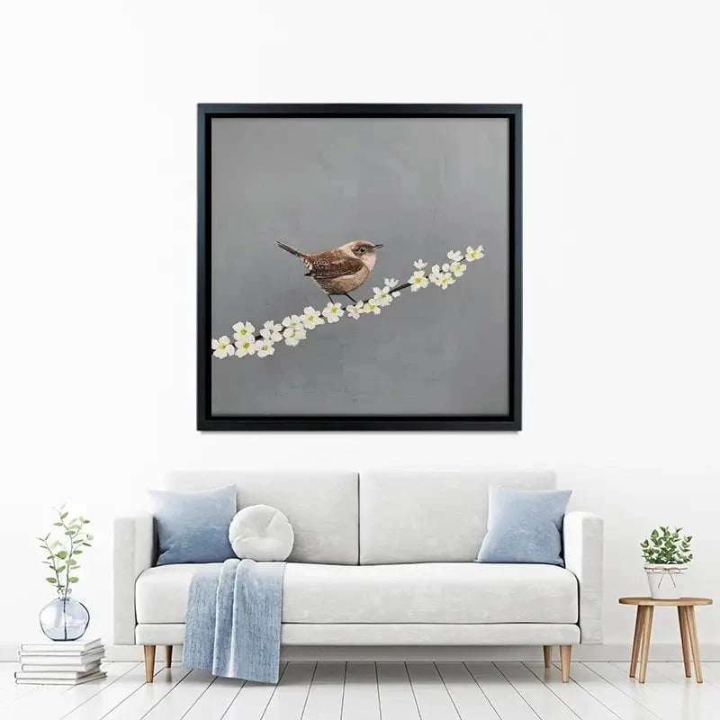 Little Wren On Cherry Blossom Canvas Print Little Wren On Cherry Blossom Canvas Print wall art product Laure Bury