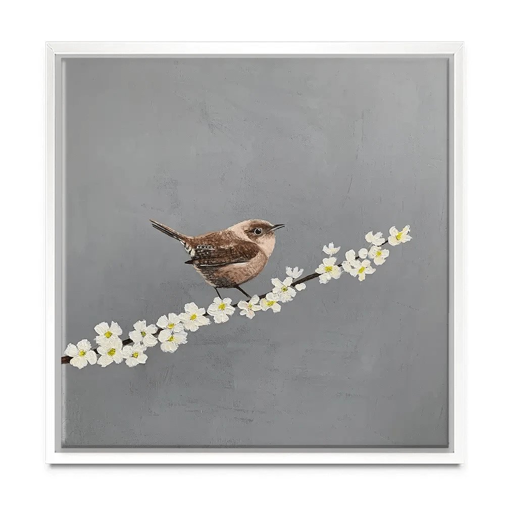 Little Wren On Cherry Blossom Canvas Print Little Wren On Cherry Blossom Canvas Print wall art product Laure Bury
