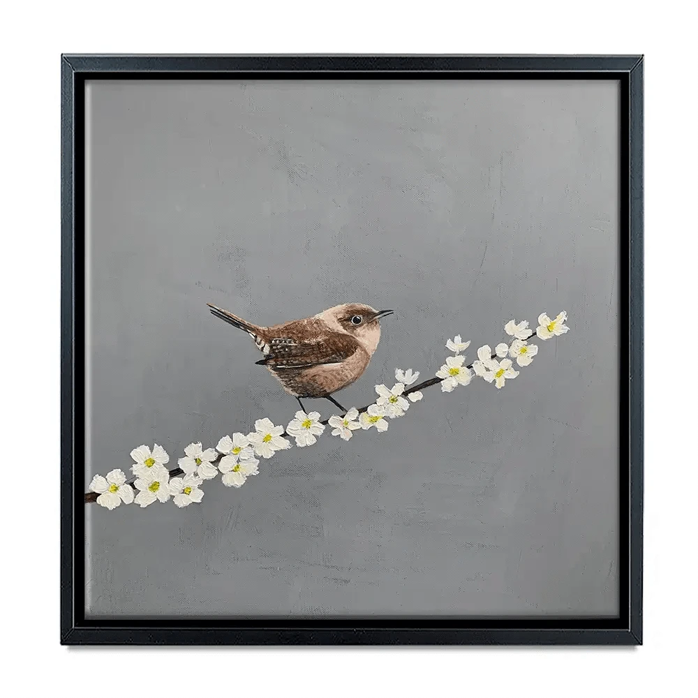 Little Wren On Cherry Blossom Canvas Print Little Wren On Cherry Blossom Canvas Print wall art product Laure Bury