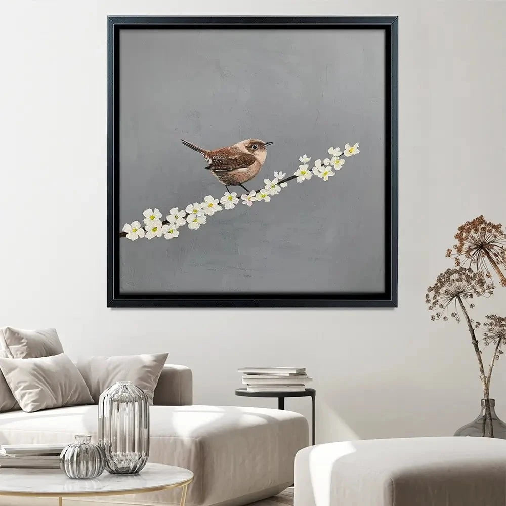 Little Wren On Cherry Blossom Canvas Print Little Wren On Cherry Blossom Canvas Print wall art product Laure Bury