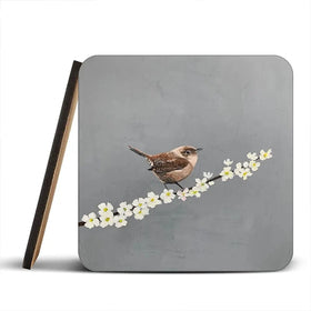 Little Wren On Cherry Blossom Coaster Set Rainbow Soul Tree Coaster Set | Rainbow Soul Tree Art Coasters wall art product Laure Bury