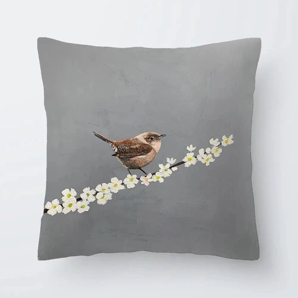 Little Wren On Cherry Blossom Cushion Little Wren On Cherry Blossom Cushion wall art product Laure Bury