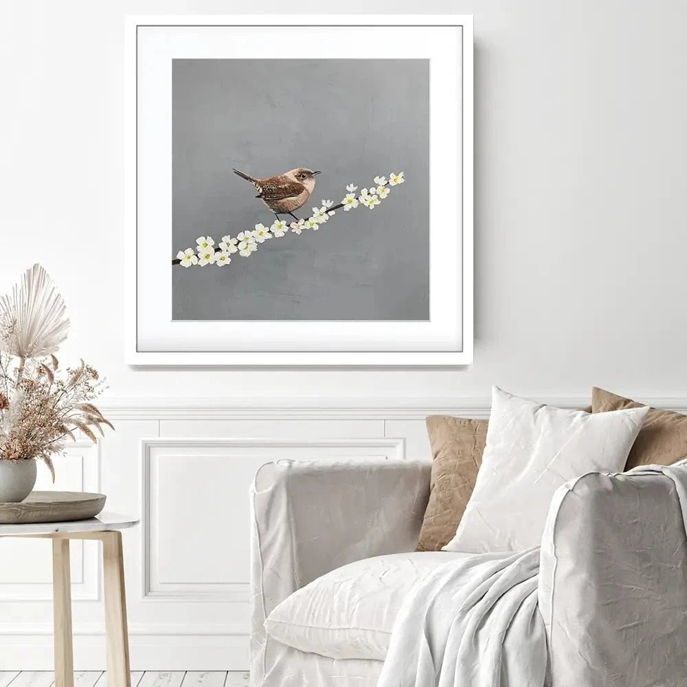 Little Wren On Cherry Blossom Framed Art Print Little Wren On Cherry Blossom Framed Art Print wall art product Laure Bury