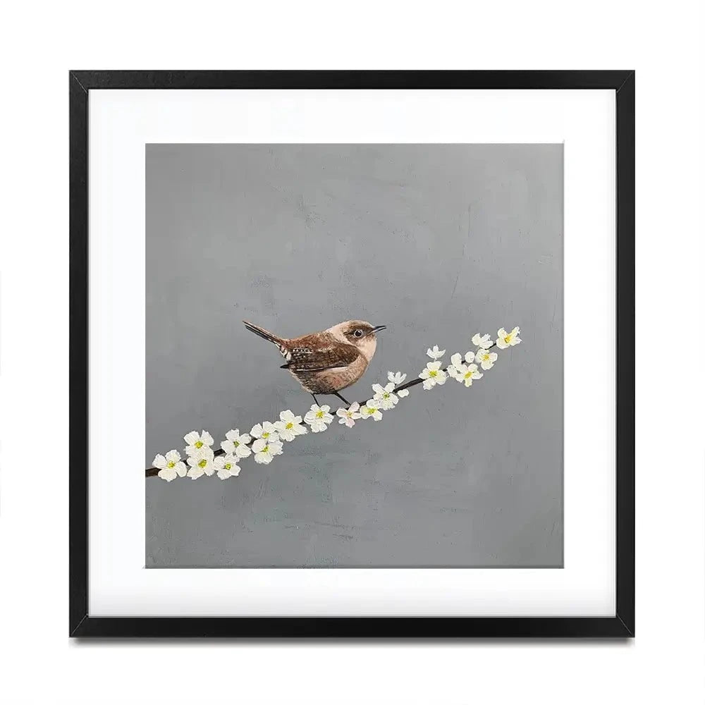 Little Wren On Cherry Blossom Framed Art Print Little Wren On Cherry Blossom Framed Art Print wall art product Laure Bury
