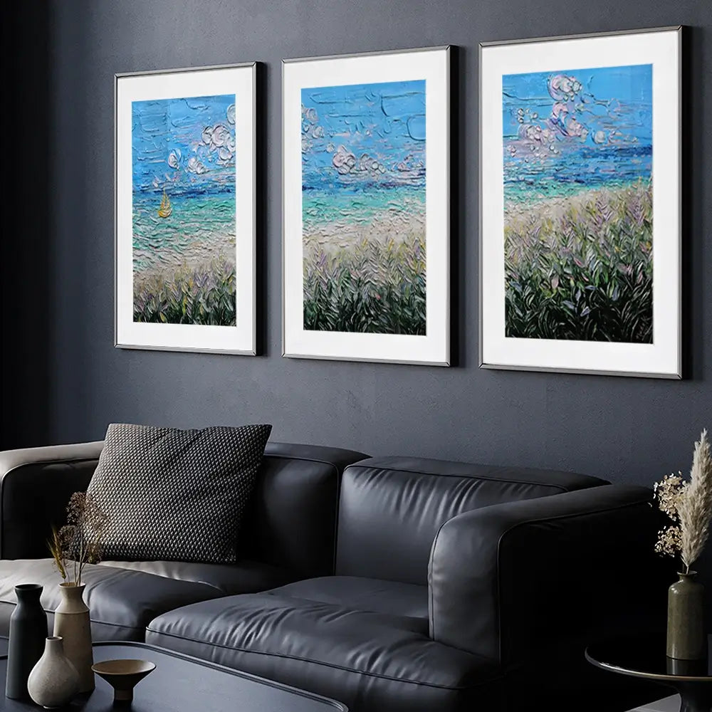 Little Yellow Boat Framed Art Print Trio Little Yellow Boat Framed Art Print Trio wall art product Nada Khatib