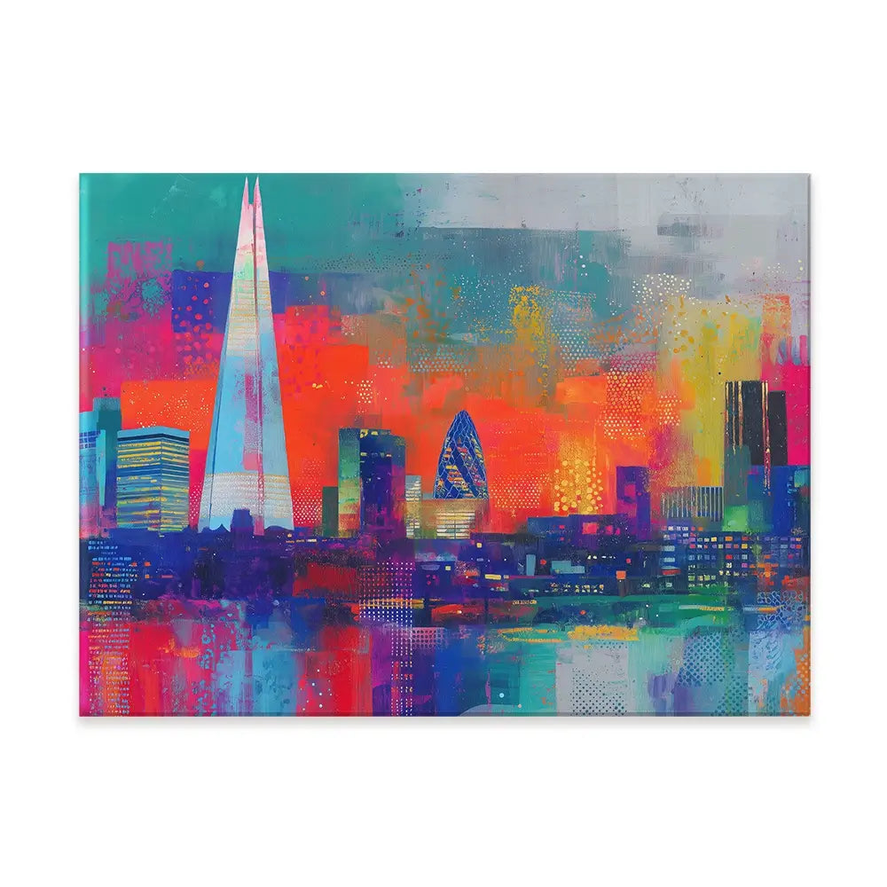 London Skyline In Neon Canvas Print London Skyline In Neon Canvas Print wall art product Chromatic Storm Studio