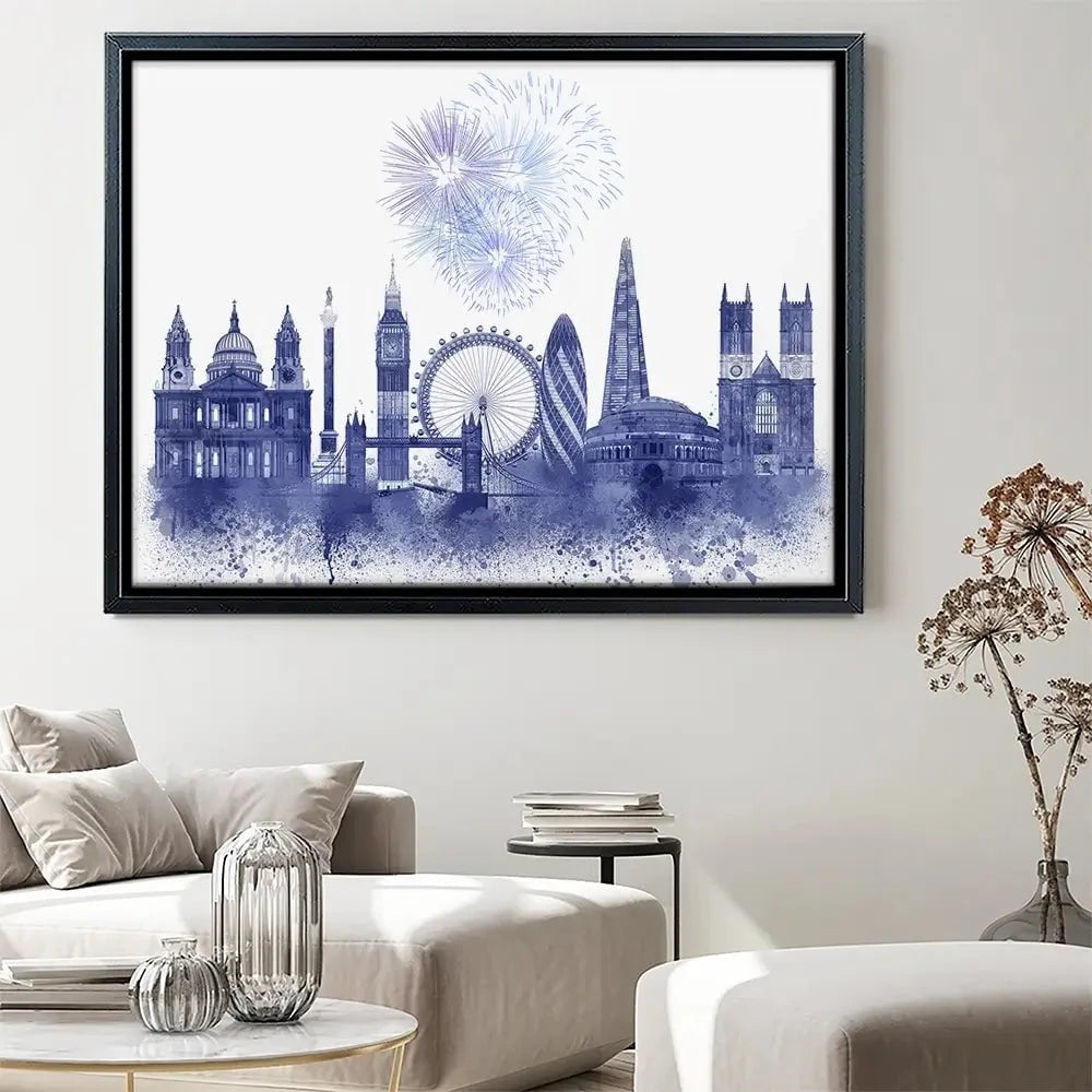 London Skyline Watercolour Splash Blue Canvas Print London Skyline Watercolour Splash Blue Canvas Print wall art product Fab Funky