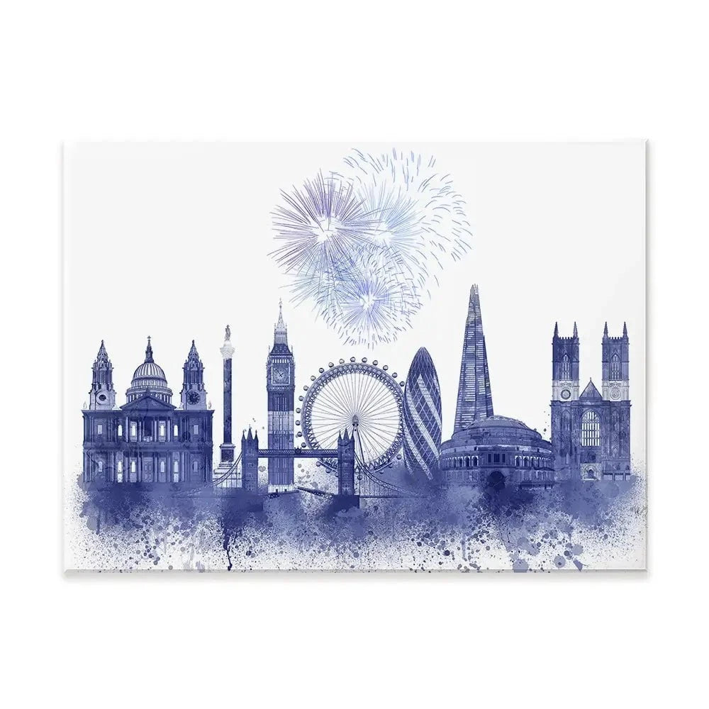 London Skyline Watercolour Splash Blue Canvas Print London Skyline Watercolour Splash Blue Canvas Print wall art product Fab Funky
