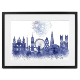 London Skyline Watercolour Splash Blue Framed Art Print London Skyline Watercolour Splash Blue Framed Art Print wall art product Fab Funky