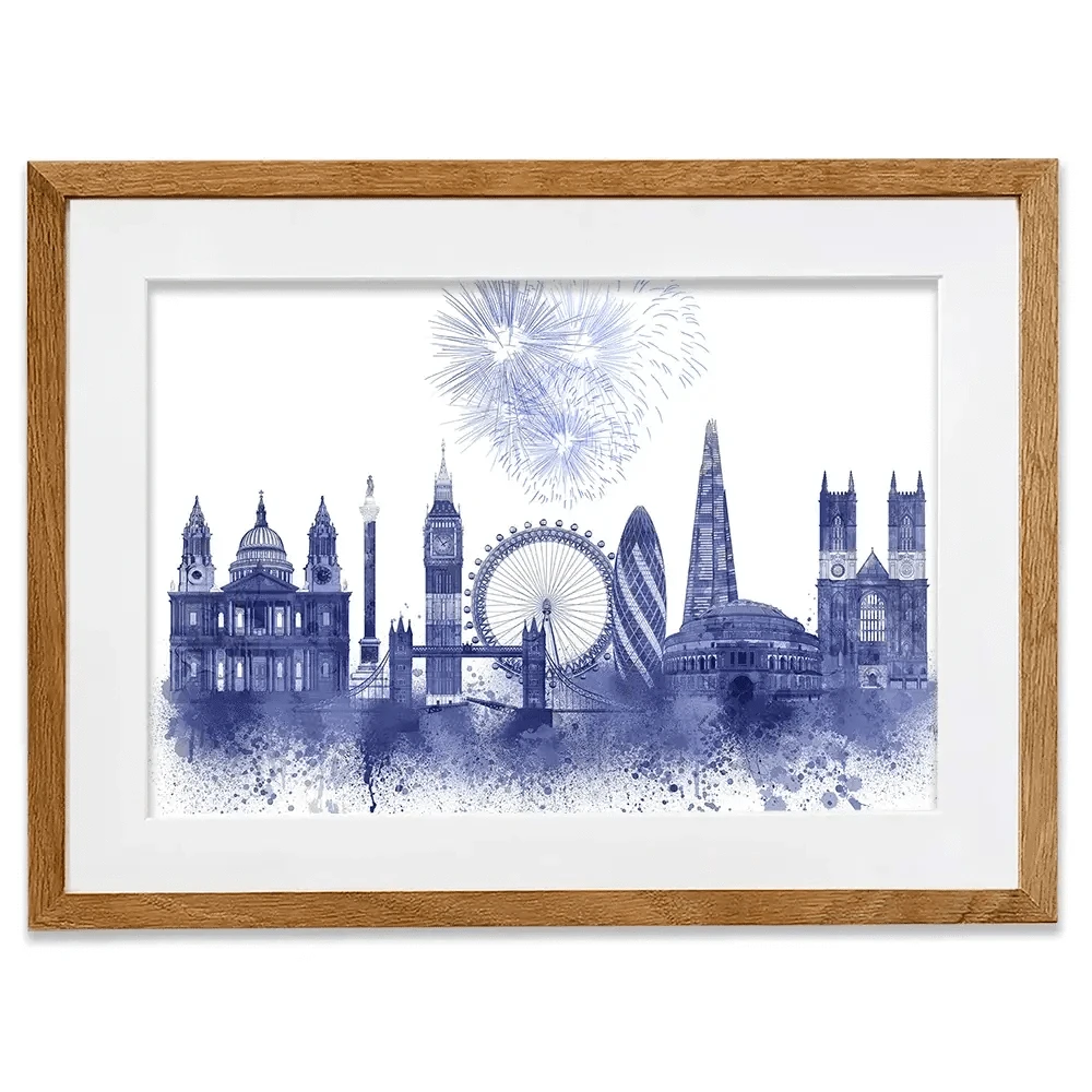 London Skyline Watercolour Splash Blue Framed Art Print London Skyline Watercolour Splash Blue Framed Art Print wall art product Fab Funky