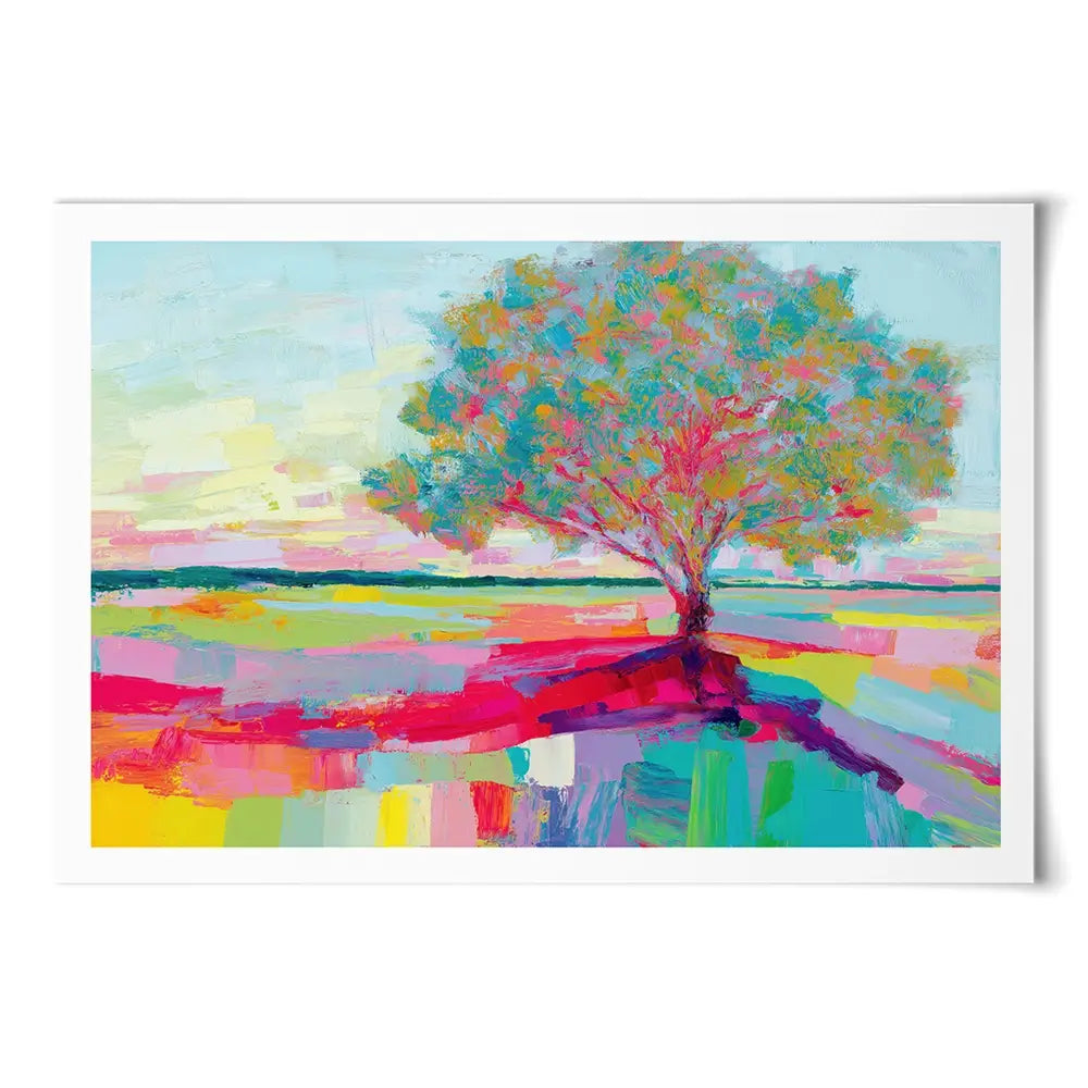 Lone Oak In A Vivid Field Art Print Lone Oak In A Vivid Field Art Print wall art product Chromatic Storm Studio