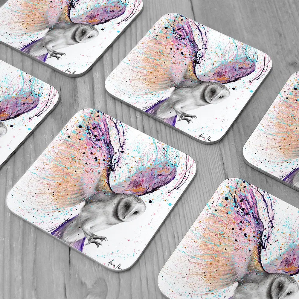 Luminous Luna Owl Coaster Set Rainbow Soul Tree Coaster Set | Rainbow Soul Tree Art Coasters wall art product Ashvin Harrison