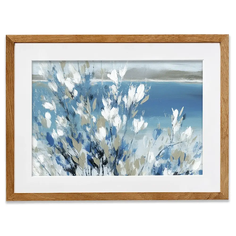 Magnolias Above Cobalt Water Framed Art Print Magnolias Above Cobalt Water Framed Art Print wall art product Chromatic Storm Studio