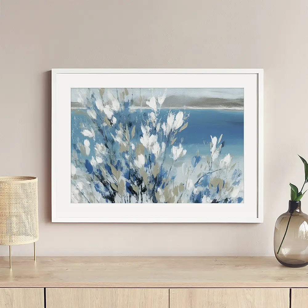 Magnolias Above Cobalt Water Framed Art Print Magnolias Above Cobalt Water Framed Art Print wall art product Chromatic Storm Studio
