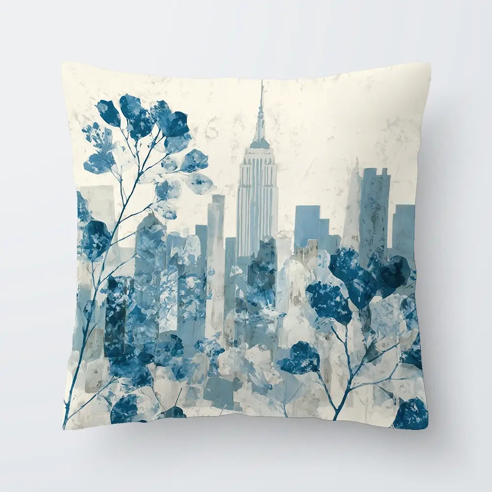 Manhattan Skyline With Blossoms Cushion Manhattan Skyline With Blossoms Cushion wall art product Chromatic Storm Studio