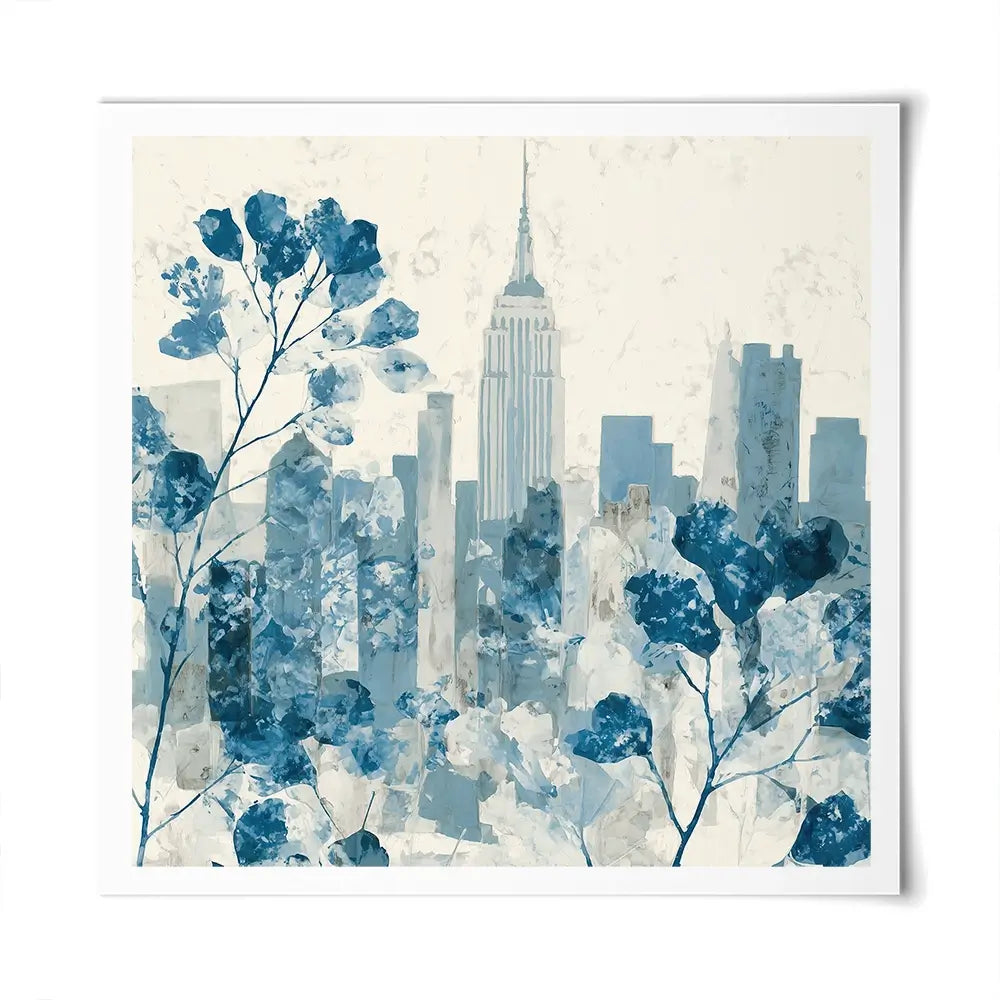 Manhattan Skyline With Blossoms Square Art Print Manhattan Skyline With Blossoms Square Art Print wall art product Chromatic Storm Studio
