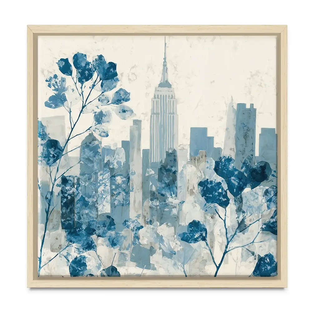 Manhattan Skyline With Blossoms Square Canvas Print Manhattan Skyline With Blossoms Square Canvas Print wall art product Chromatic Storm Studio