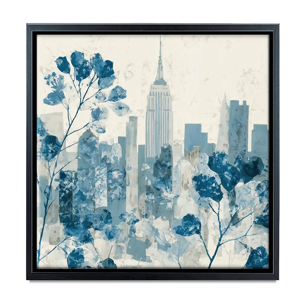 Manhattan Skyline With Blossoms Square Canvas Print Manhattan Skyline With Blossoms Square Canvas Print wall art product Chromatic Storm Studio