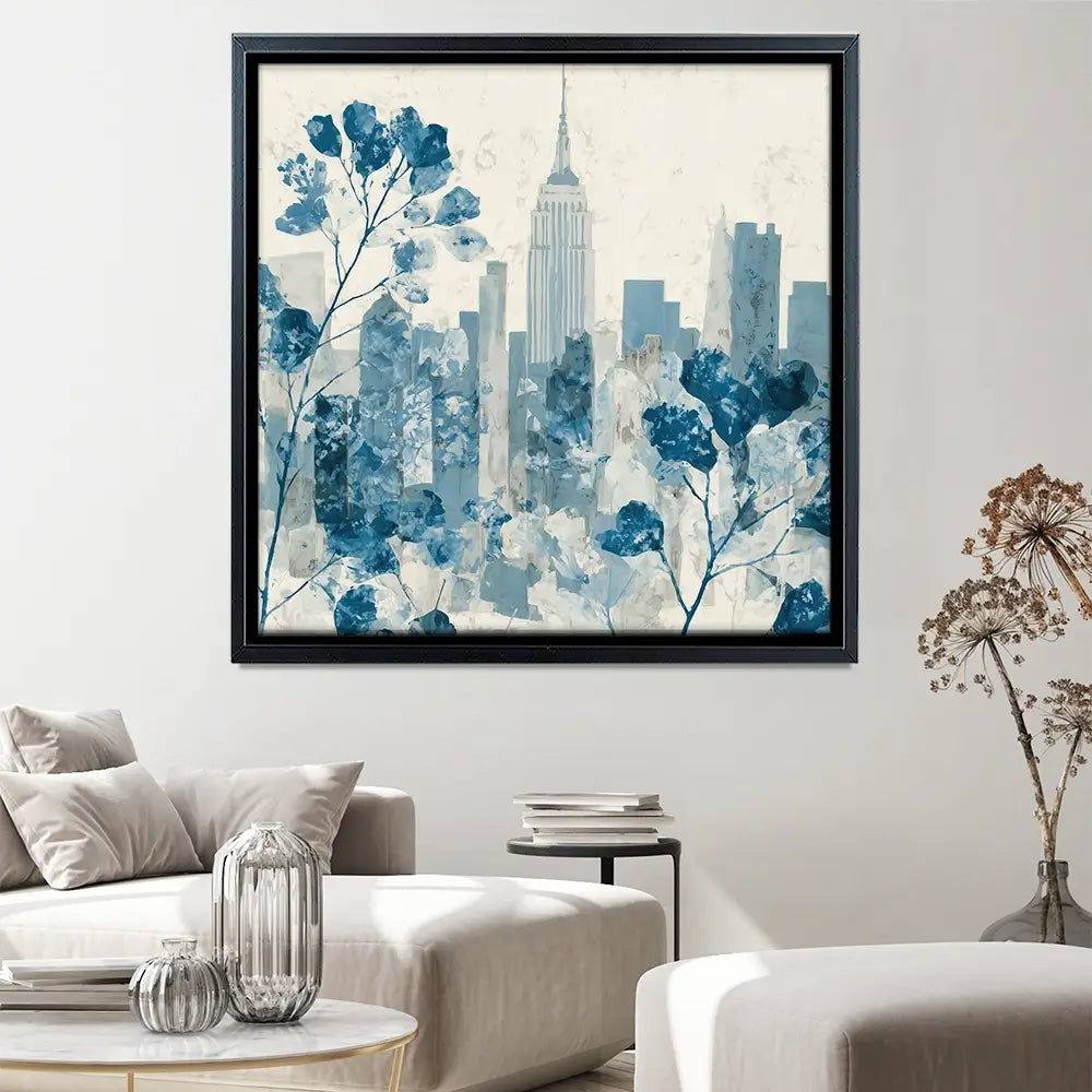 Manhattan Skyline With Blossoms Square Canvas Print Manhattan Skyline With Blossoms Square Canvas Print wall art product Chromatic Storm Studio