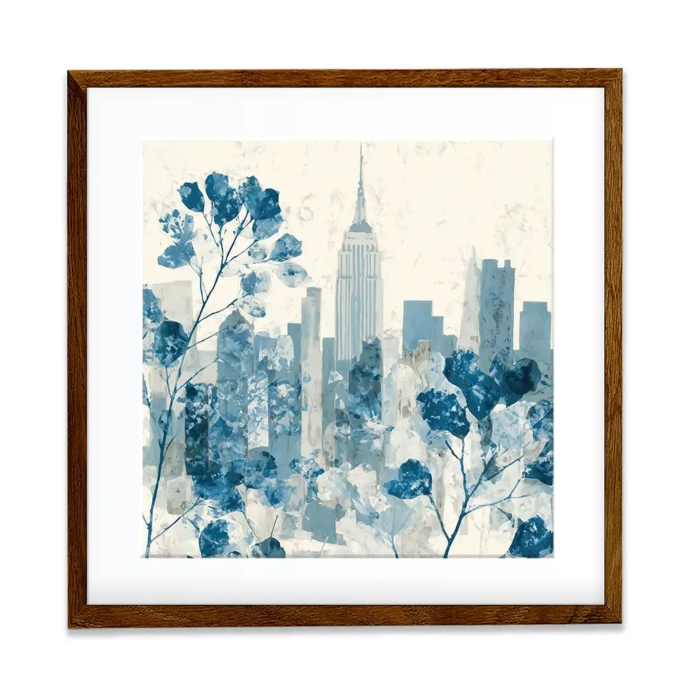 Manhattan Skyline With Blossoms Square Framed Art Print Manhattan Skyline With Blossoms Square Framed Art Print wall art product Chromatic Storm Studio
